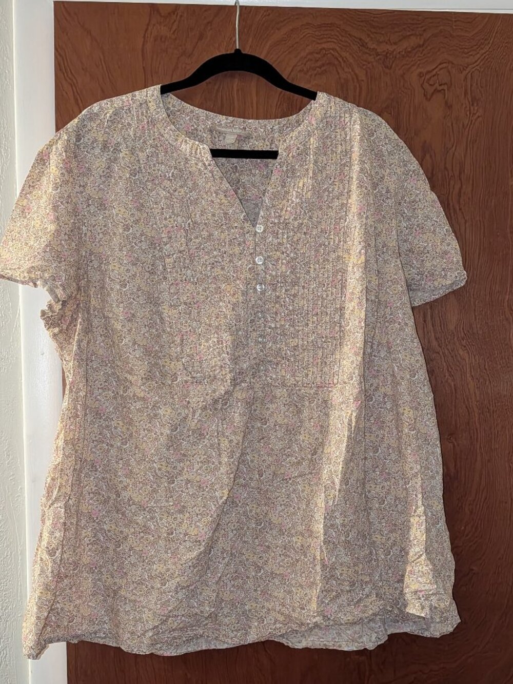 Woman Within Pastel Floral Half Button Pintuck Tunic top 2X 26/28